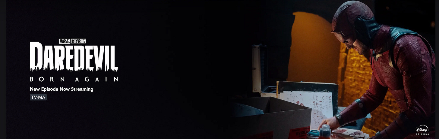 A screenshot of the Daredevil: Born Again title graphic from Disney+ A screenshot of the Daredevil: Born Again title graphic from Disney+