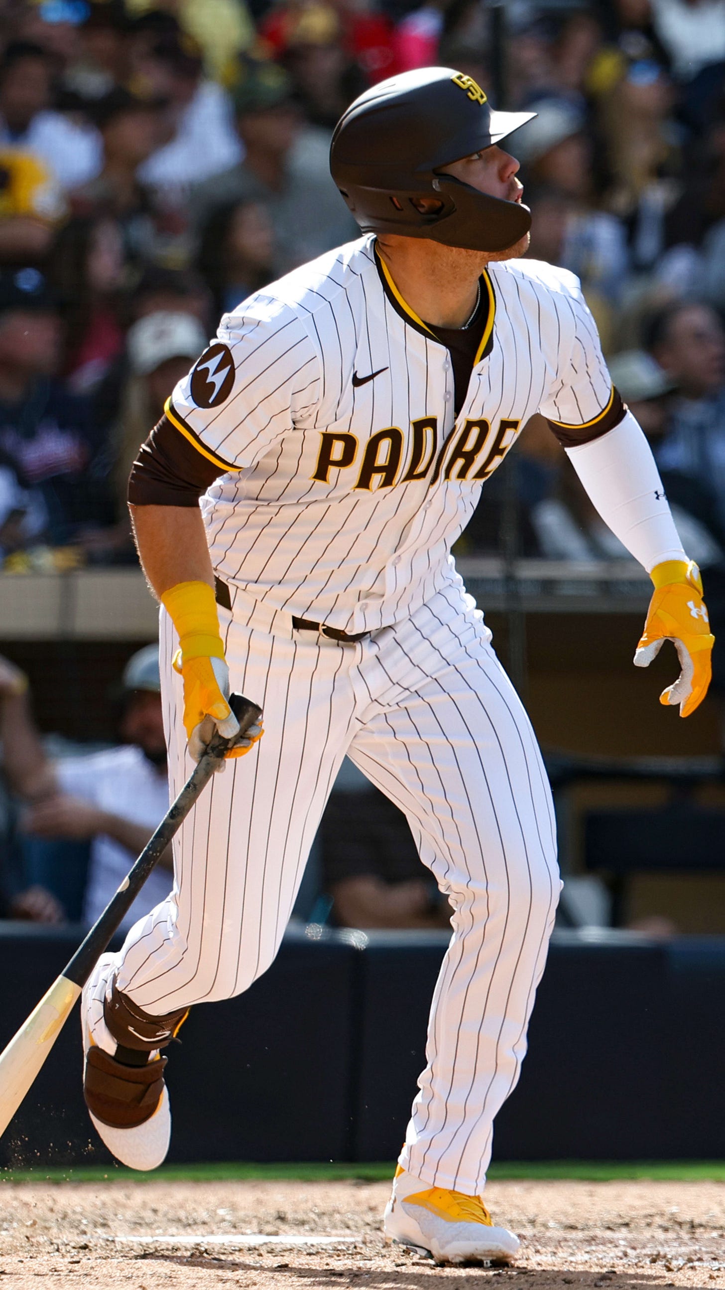 Gavin Sheets exits after crashing into outfield wall