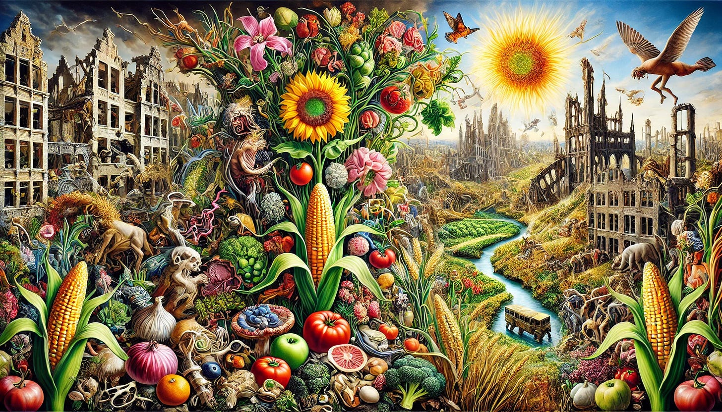 Bosch-style Image Showing Plant Resilience In War Times