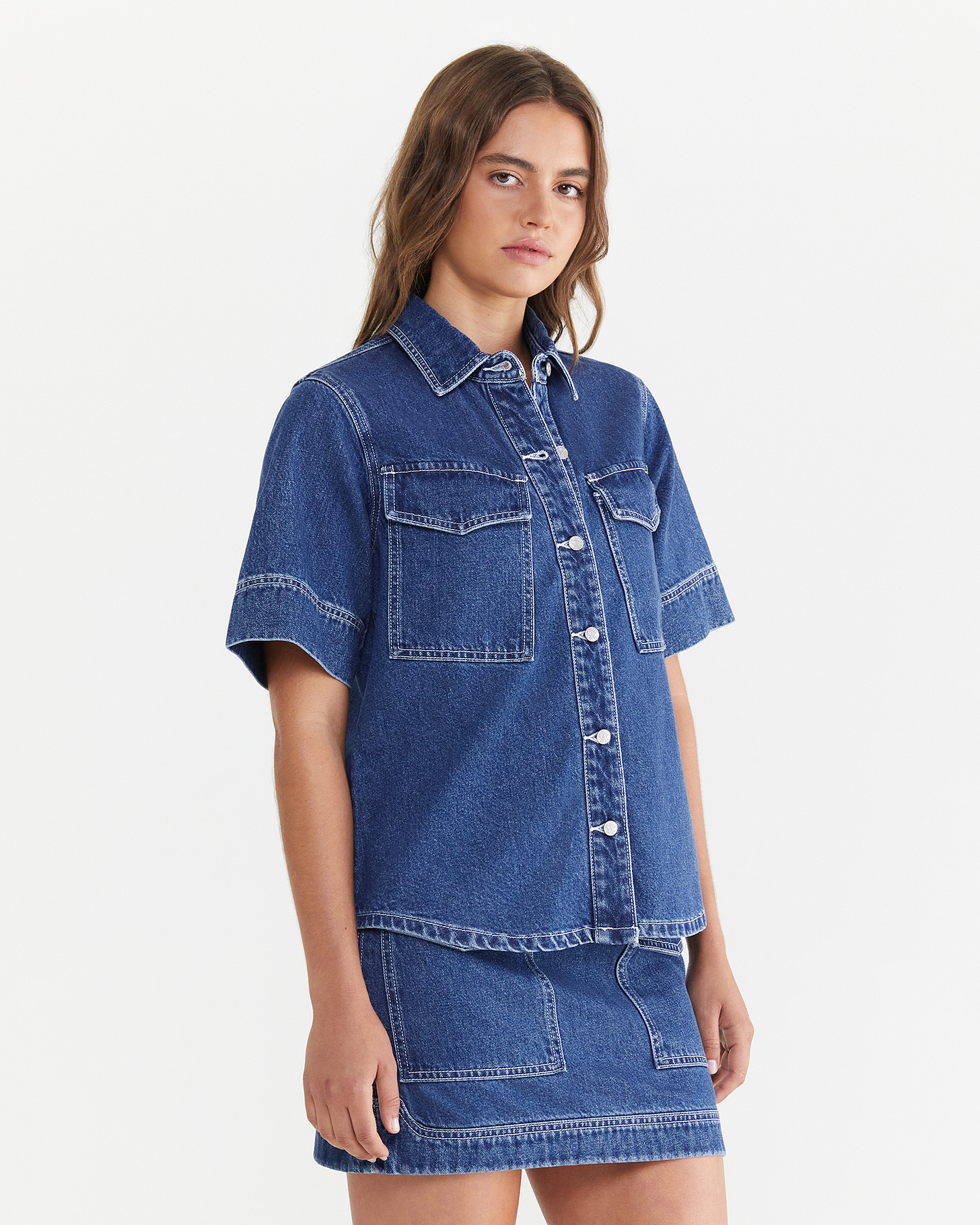 Organic Cotton Blend Short Sleeve Denim Shirt | JAG