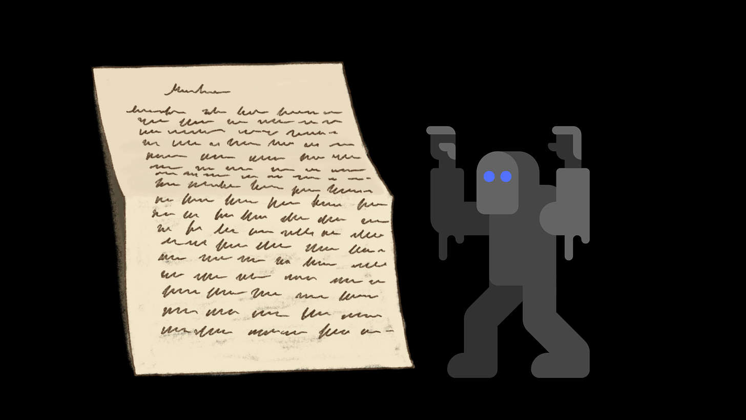 Image of letter and zombie robot
