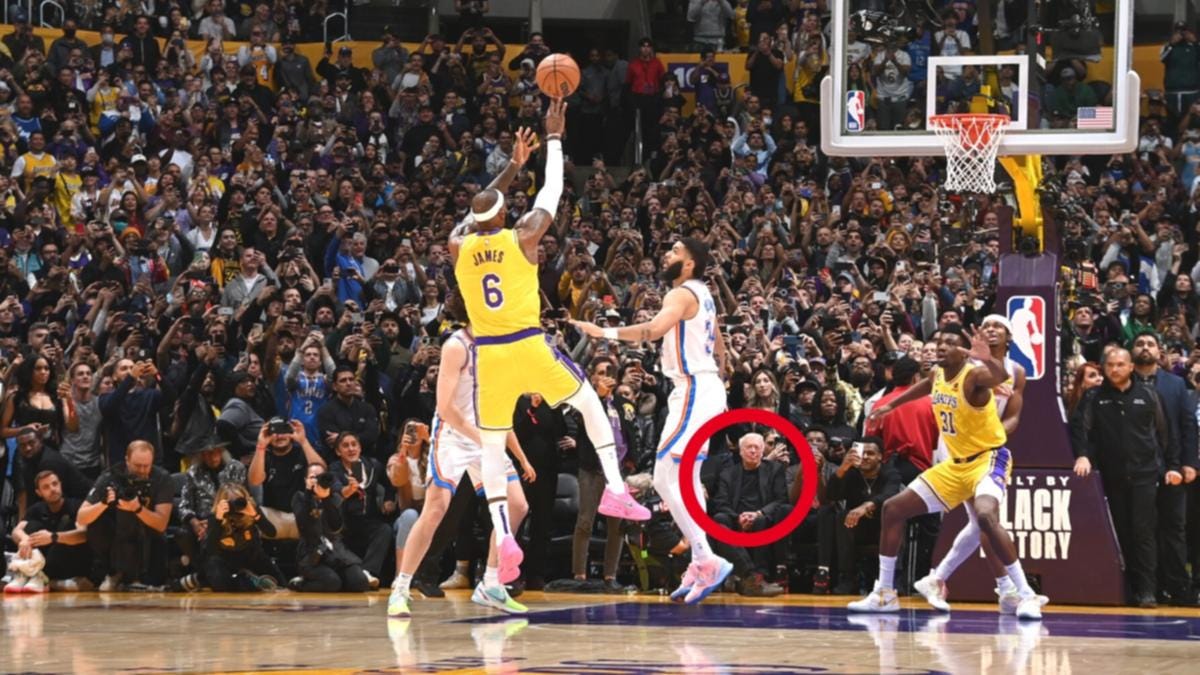 LeBron James photo of breaking NBA scoring record goes viral around the  globe as Nike founder Phil Knight watches on | 7NEWS