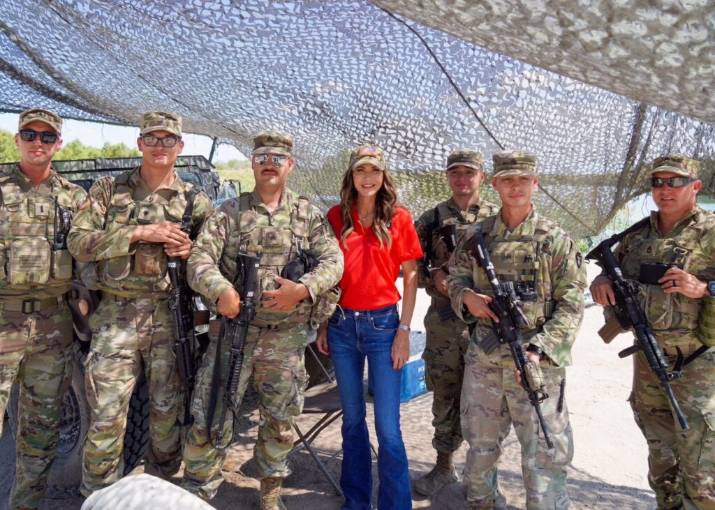 Gov. Kristi Noem with members of the South Dakota National Guard in Texas at the U.S.-Mexico border in September 2023. (Courtesy of the Governor's Office)