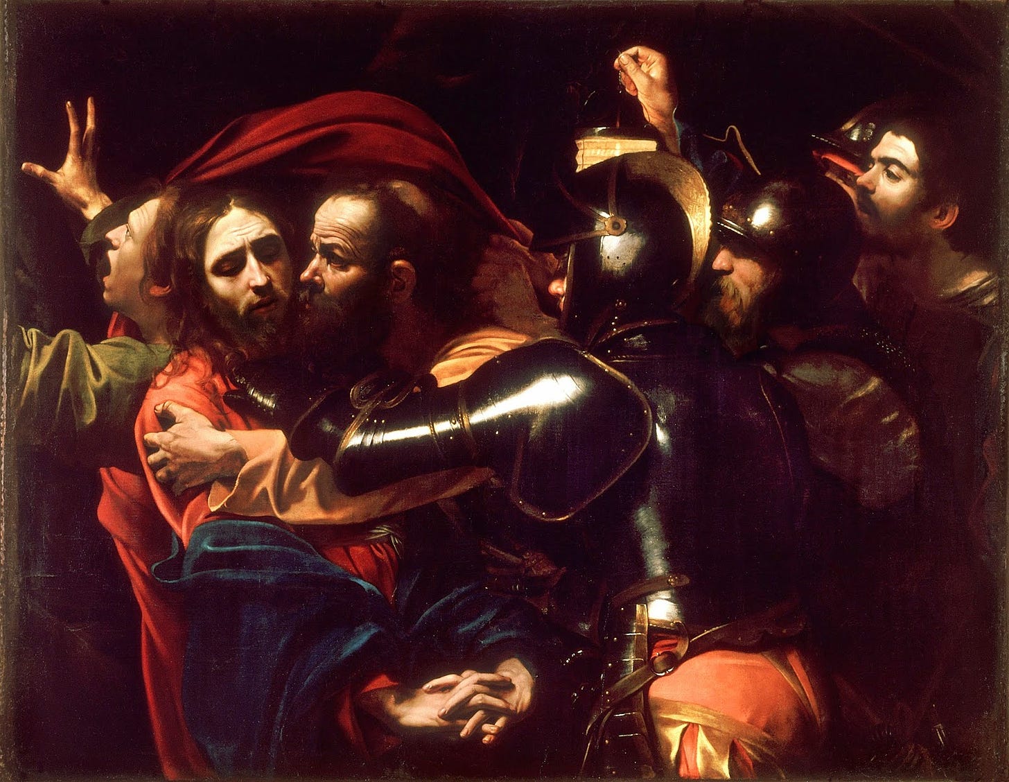 Tha Taking of Christ by Carravagio, one of the greatest painters of all time, stunning in its realism, detail and virtuosity.