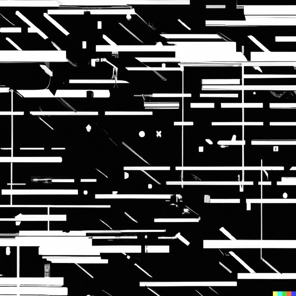 black and white abstract digital illustration created by John Wayne Hill with Dall-E