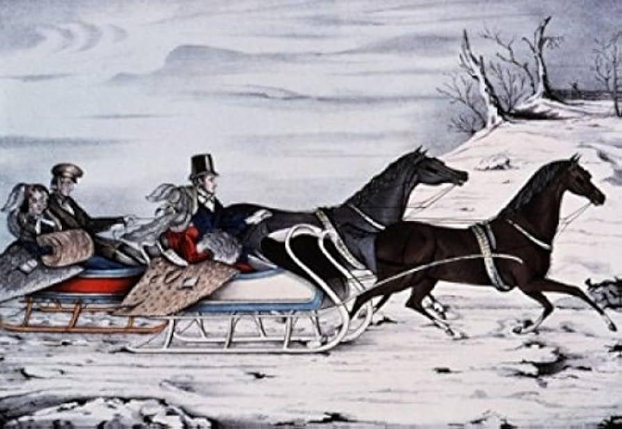 Amazon.com: The Sleigh Race Currier & Ives (1834-1907 American) Color  lithograph Library of Congress Washington DC USA Poster Print (18 x 24):  Posters & Prints