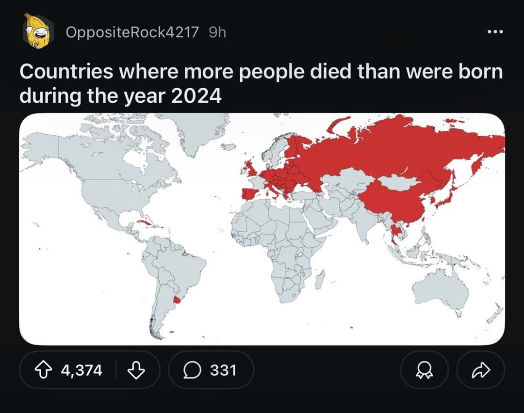 Countries Where More People Died Than Were Born in 2024 map Countries Where More People Died Than Were Born in 2024 map