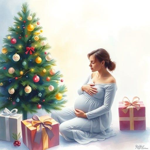 picture of a pregnant women after loss holding her pregnant belly, feeling calm during festive period