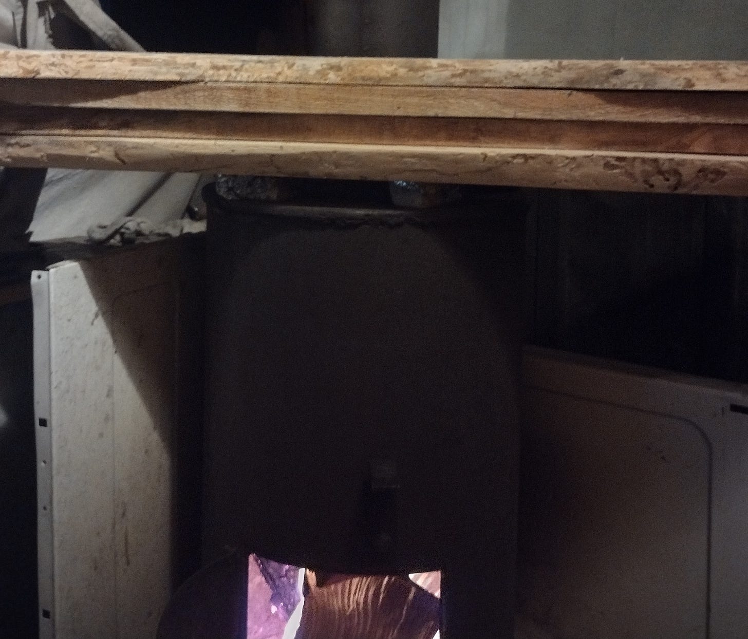 Shelves drying on a wood stove