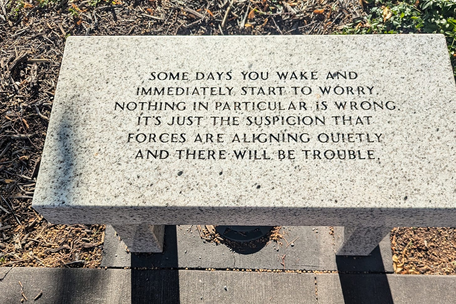 one of Jenny Holzer’s Living series benches at the Minneapolis Sculpture Garden one of Jenny Holzer’s Living series benches at the Minneapolis Sculpture Garden