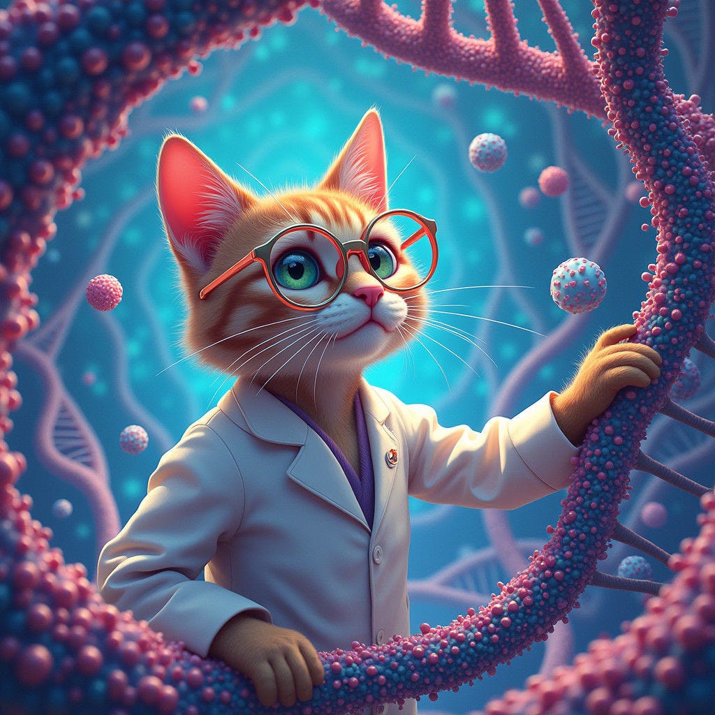 Cat Scientist in a maze of DNA and lipids