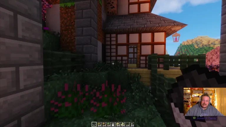 Ein Screenshot aus einem Stream von Nicosch. Er spielt das Spiel Minecraft. Rechts unten eine Facecam mit Nicosch.