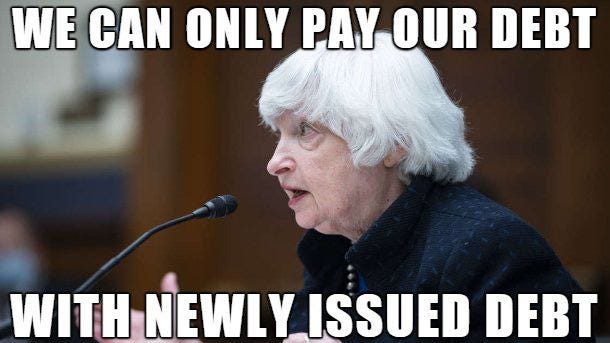 r/InBitcoinWeTrust - Janet Yellen: "America can only its debt with newly issued debt". FLAWED SYSTEM.