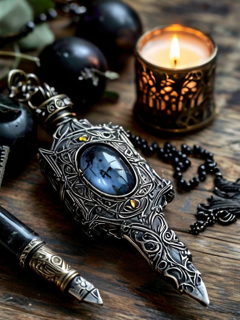 Prompt: pen black an withe. A silver necklace engraved with magical runes, set with a onyx gem at the center, fantasy amulet set on a wooden table with candle.. a black and cream  sourly recalling "Six of Crows" by Leigh Bardugo's art style, ultra detailed, watercolor  intense focus, studio, Watercolor, trending on artstation, sharp focus, studio photo, intricate details, highly detailed, by greg rutkowski