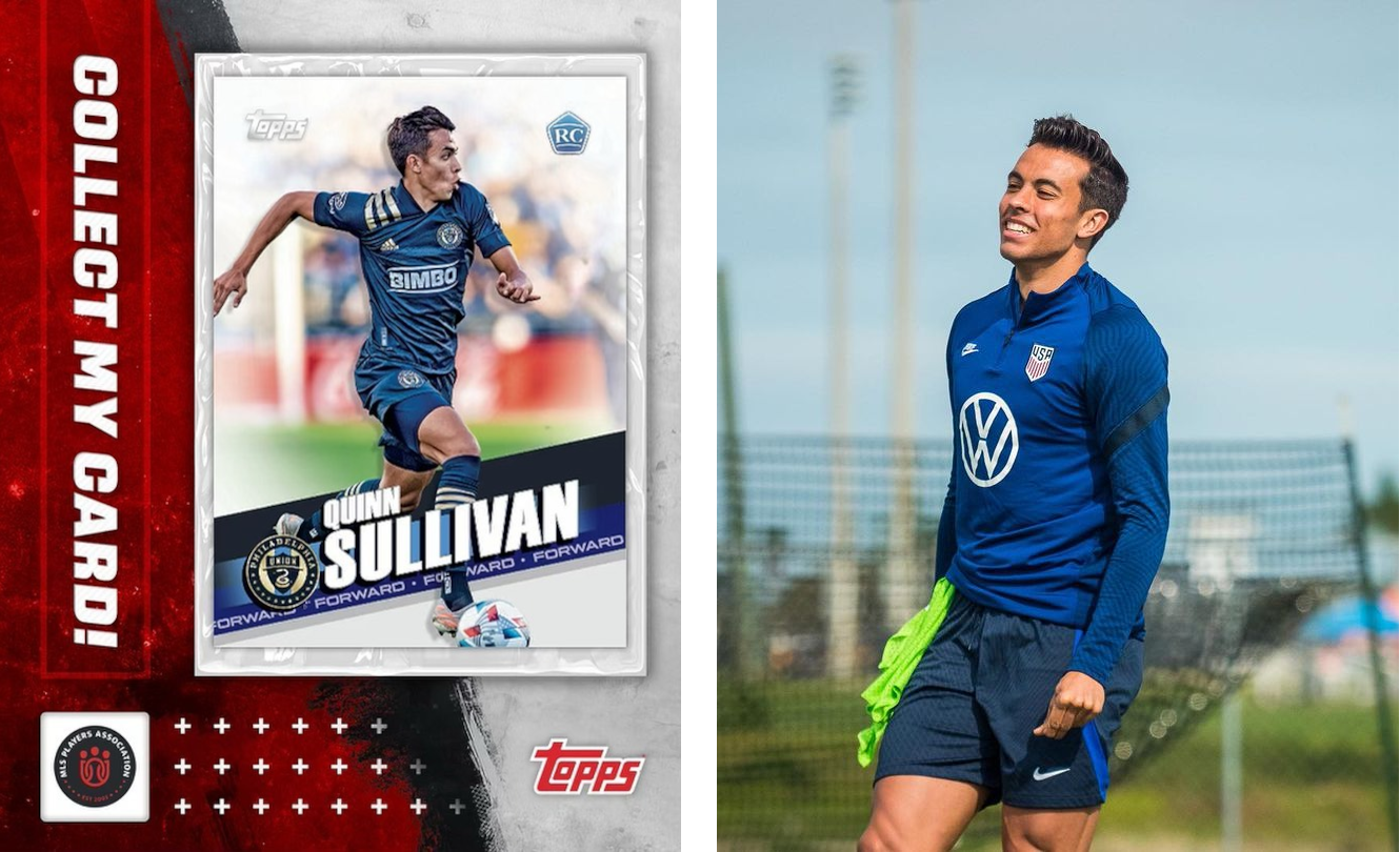 Quinn Sullivan’s Philadelphia Union trading card (L) & Quinn Sullivan in training with the USA U-20s (R)