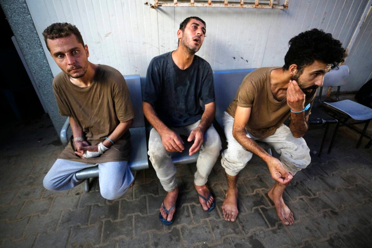 Palestinian detainees are viewed after they have been released by Israeli army, in Deir Al Balah, Gaza on June 20, 2024 [Ashraf Amra/Anadolu Agency]