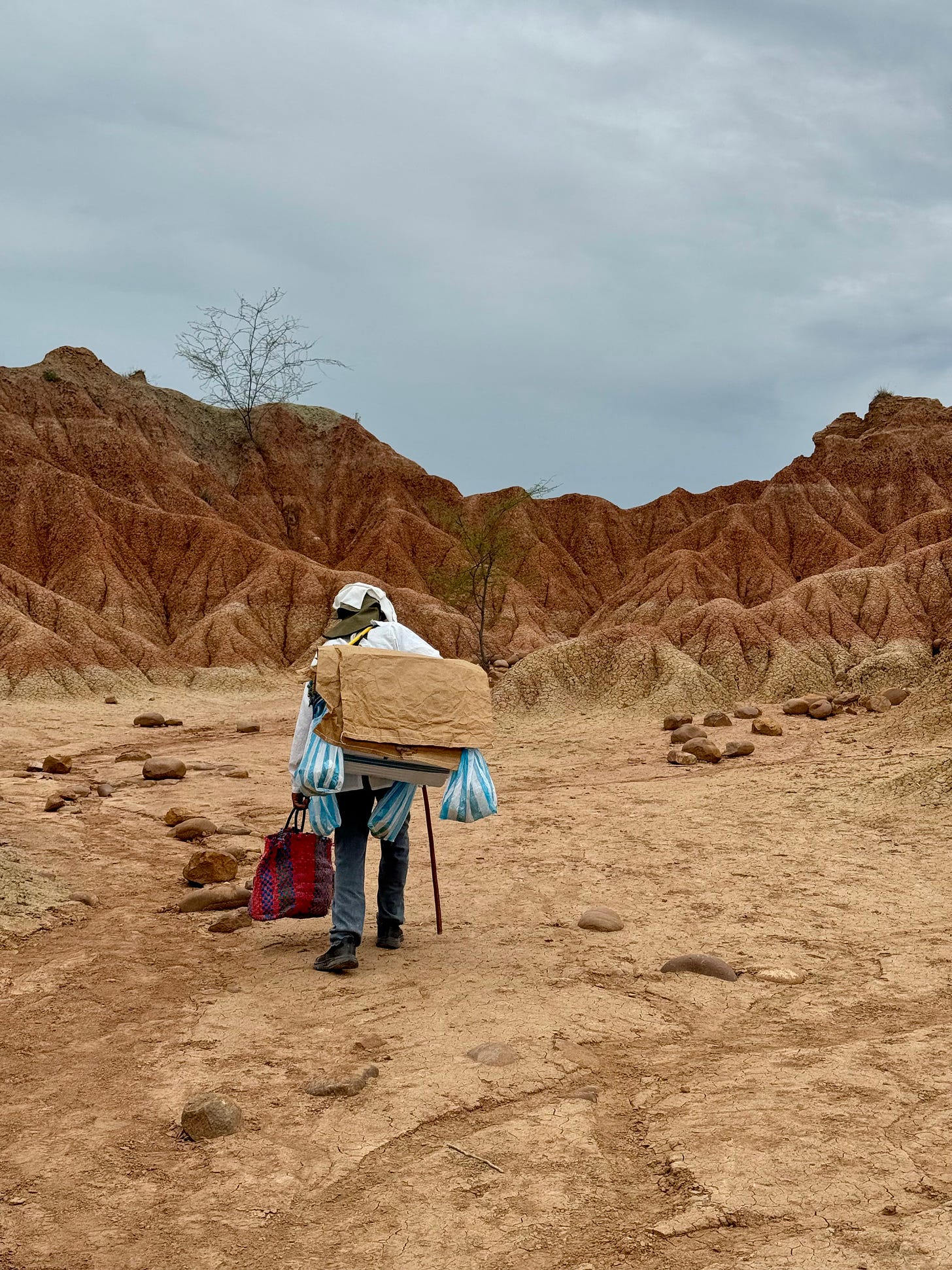 Vendedor de helados caseros visto de espaldas en el la zona del laberinto de Cusco en el desierto de Tatacoa. Foto propia.