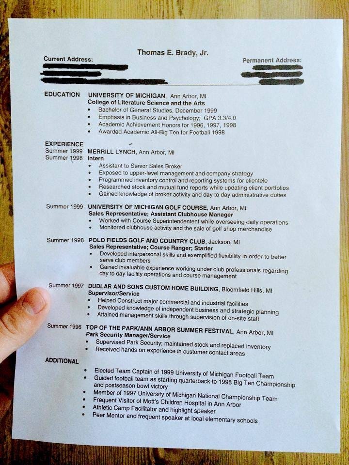 tom brady resume