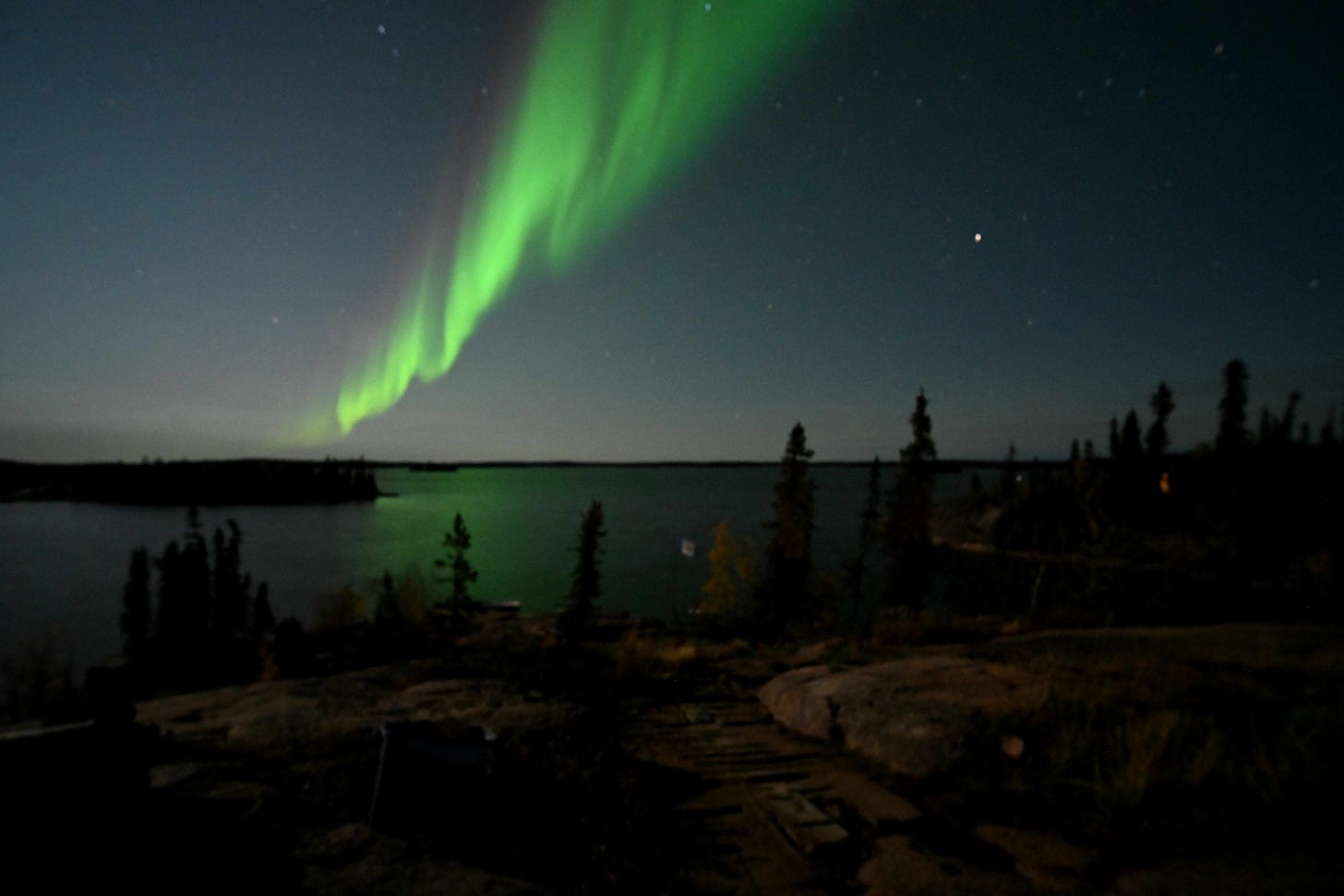 The aurora borealis over a lake