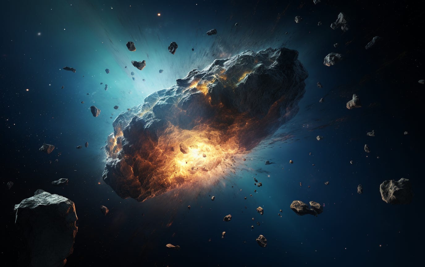An asteroid breaking open