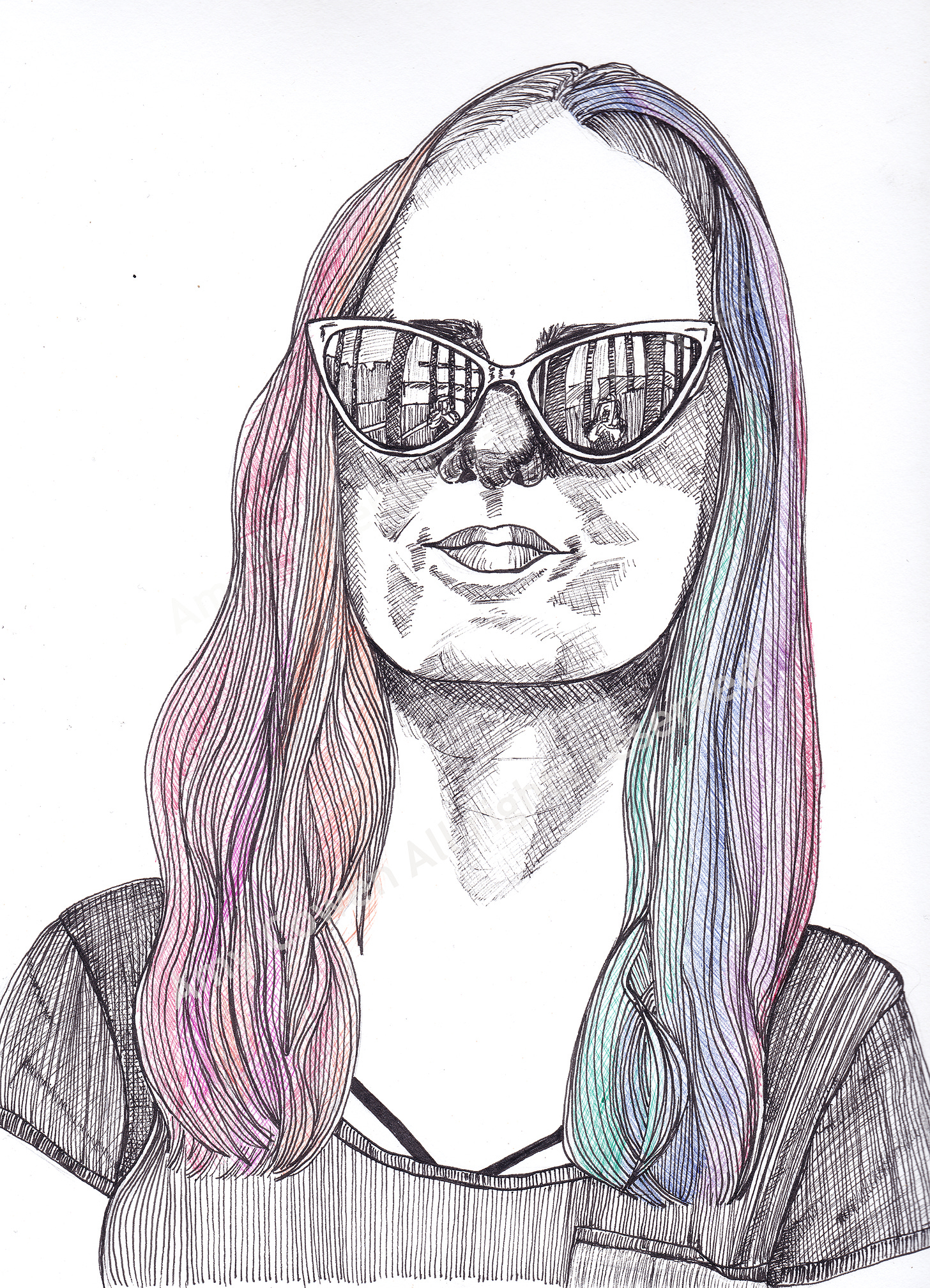 [Rainbow hair drawing, A. Cowen]