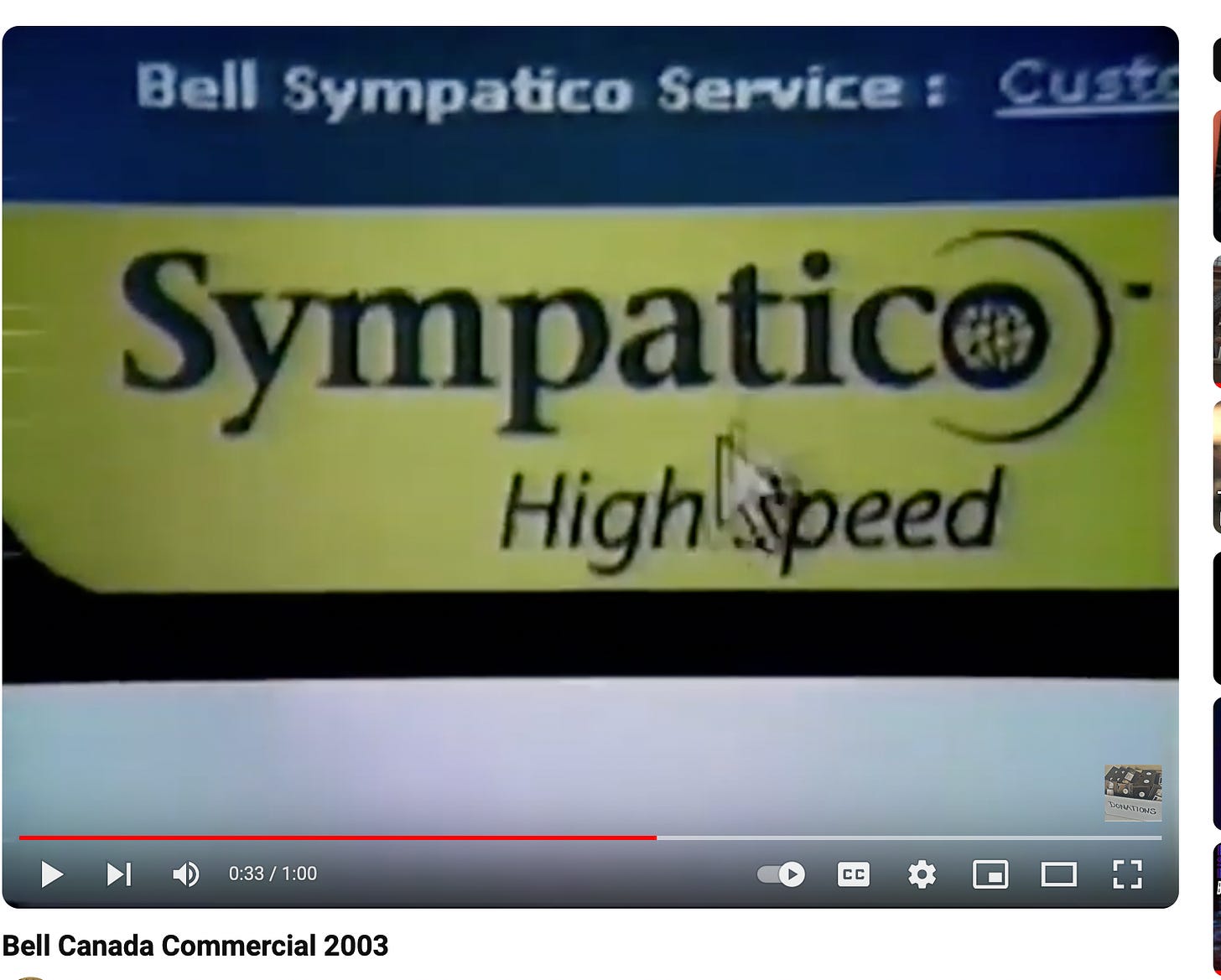 screenshot from a bell canada Sympatico high speed internet ad from 2003