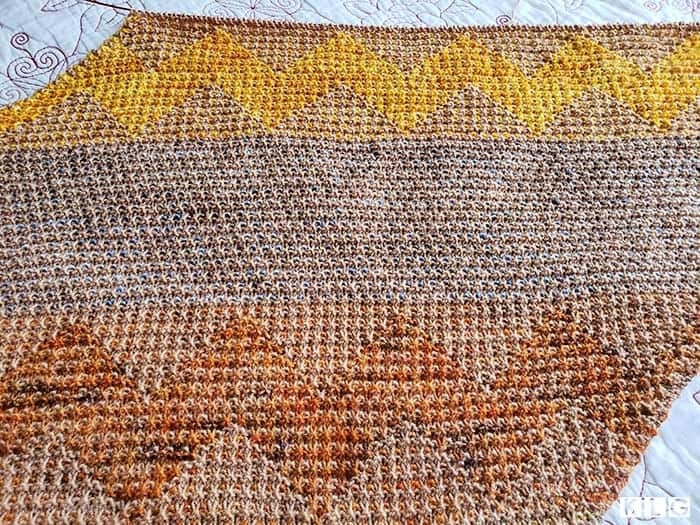 Orange and Yellow Mosaic sections with slip stitch section of blue