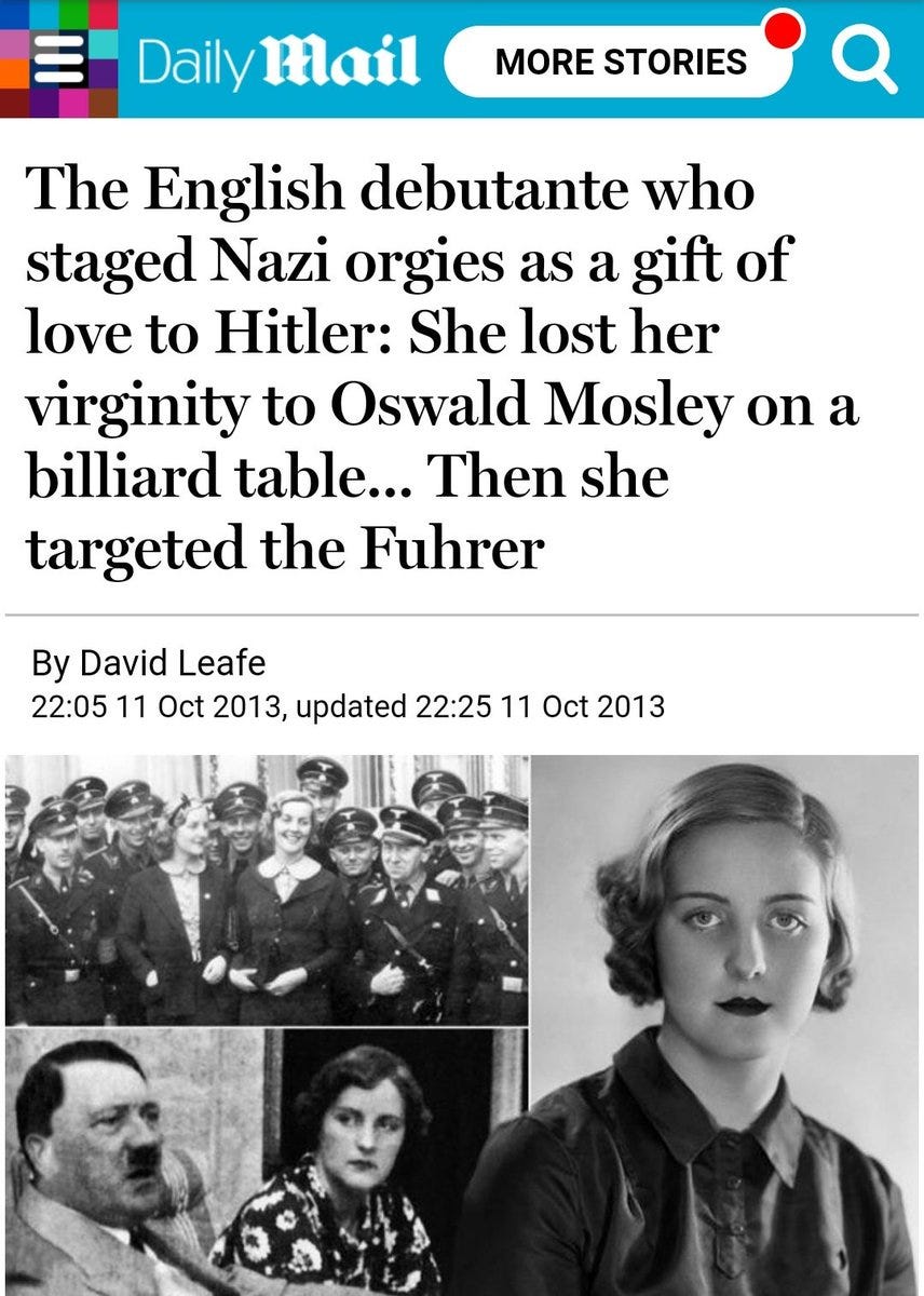 Britain declared war on Germany in Sept 1939, a distraught Unity went to the Englischer Garten park in Munich and shot herself in the head.On her return to Britian - with a bullet remaining lodged in her brain - she was vilified as an enemy of the state. http://www.dailymail.co.uk/news/article-2455171/amp/Unity-Mitford-English-debutante-staged-Nazi-orgies-Hitler-lost-virginity-Oswald-Mosley.html