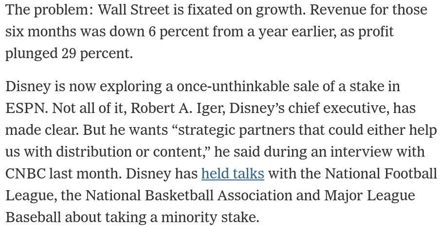 New York Times ESPN Finanical Concerns