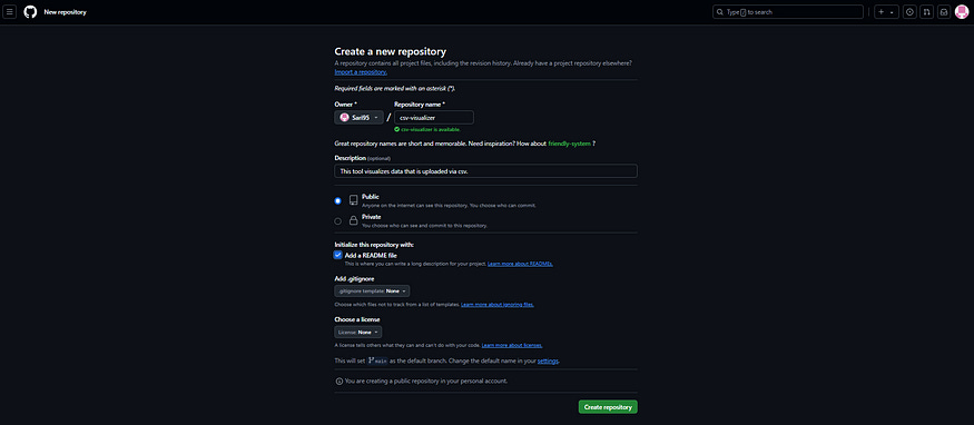 Creating a new repository on Github.