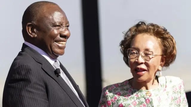 Cyril Ramaphosa stands next to his wife Tshepo Motsepe at the Union Buildings in Pretoria 