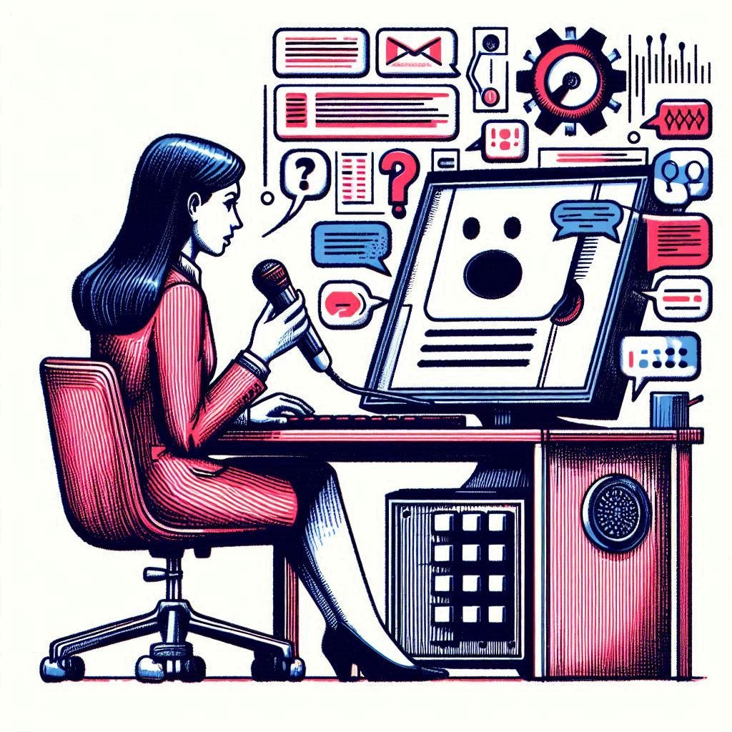 Speaking with computer. Image by Bing.