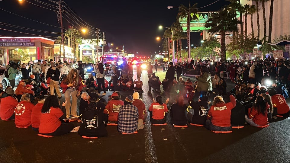 Las Vegas hotel strikers take to streets for civil disobedience