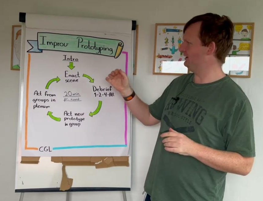 An individual discussing improv prototyping on a poster.