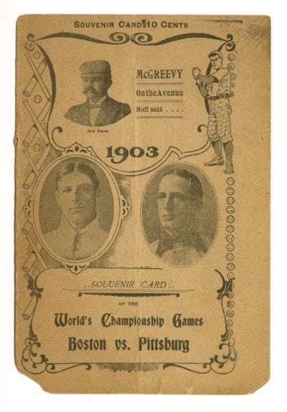Lot Detail - 1903 World Series Program Extremely Rare Game One Score Card –  Completely Scored! All Original with no Restoration.