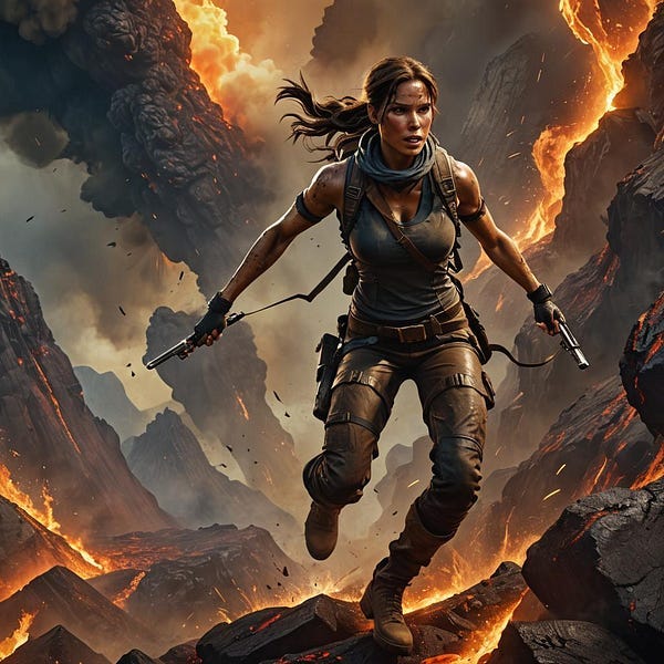 Explorer running through a volcano