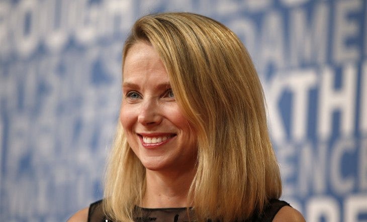 Marissa Mayer poses for a picture on the red carpet for the 6th annual 2018 Breakthrough Prizes at Moffett Federal Airfield, Hangar One in Mountain View, Calif., on Sunday, Dec. 3, 2017. (Nhat V. Meyer/Bay Area News Group)
