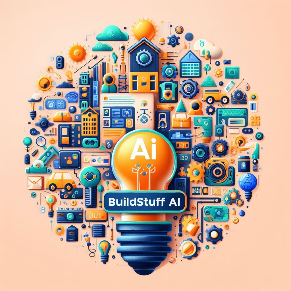 An image for a product called BuildStuff AI, which is a paid community for people to build with AI together. The image should include the name of the product and follow the theme of AI and creativity.