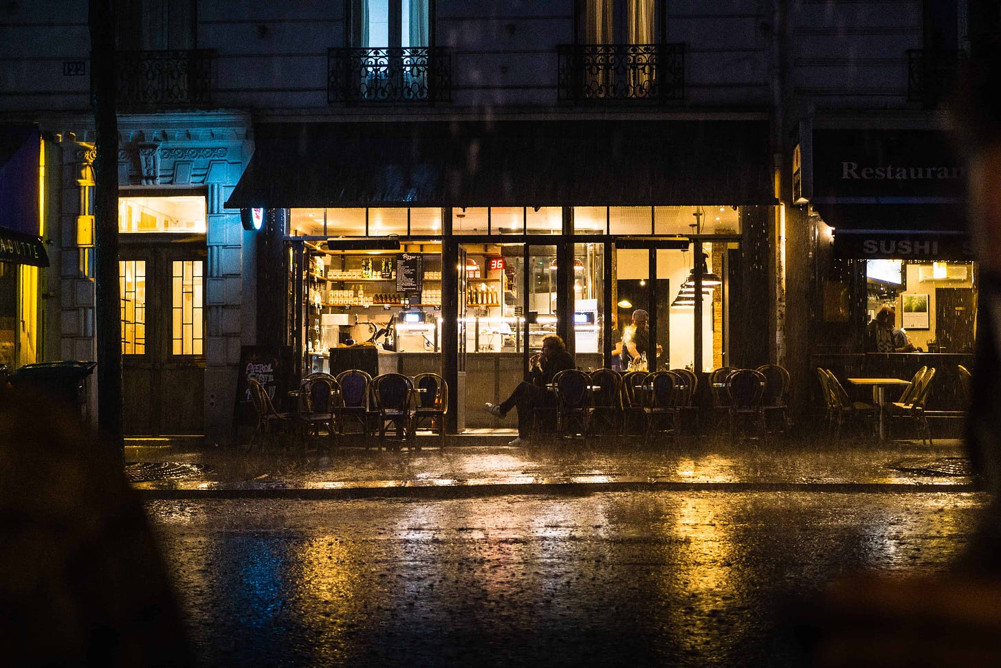 paris in the rain, cafe