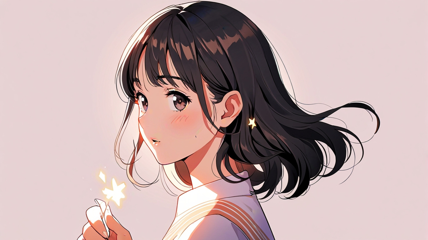 ilustración estilo anime de una mujer sosteniend un trebol mágico