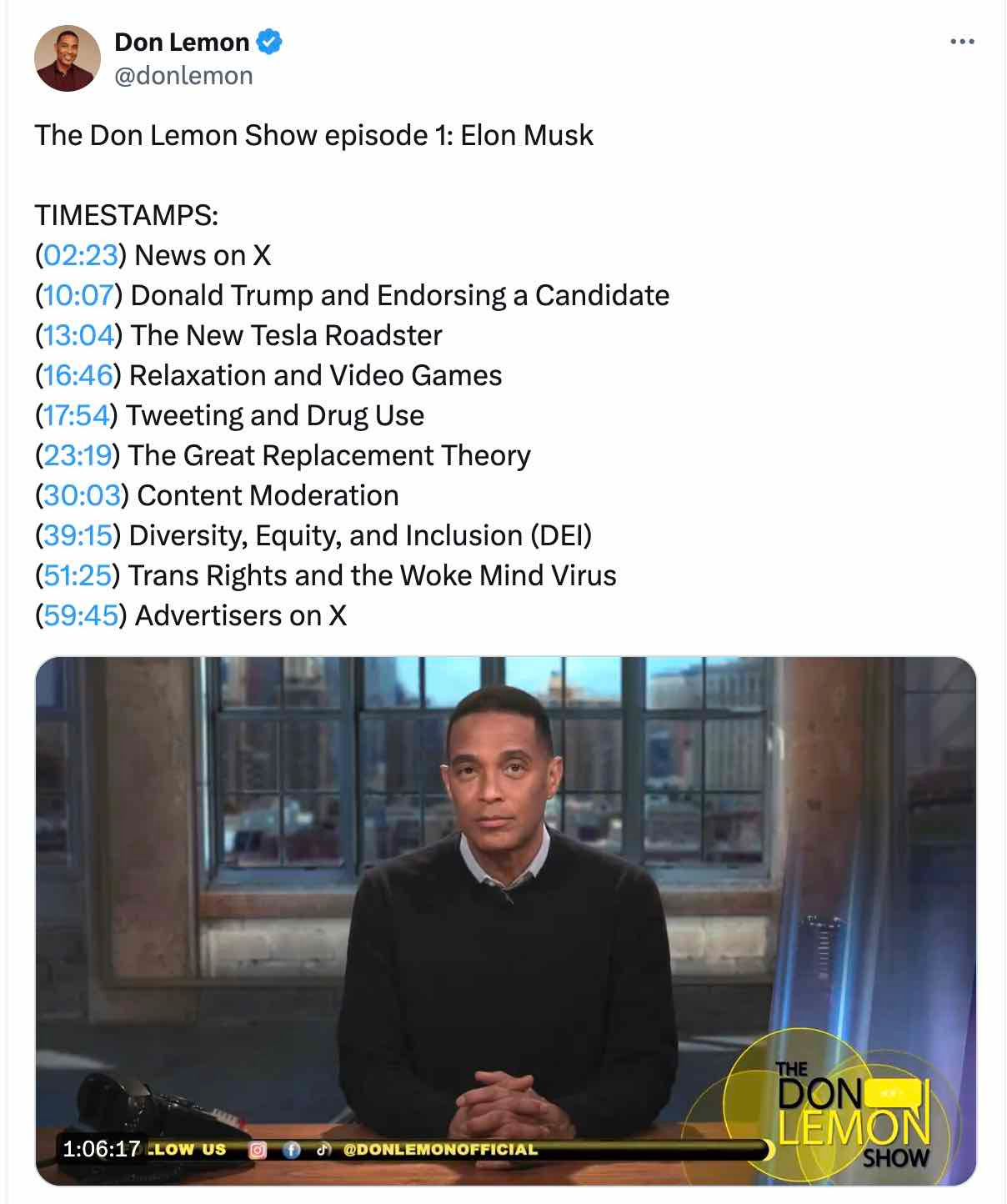 How Don Lemon provided timestamps in his interview with Elon Musk
