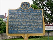 William Henry Drummond plaque, Cobalt, Ontario. Photo by Alan L. Brown, July 2006. Photo used with permission from the website.