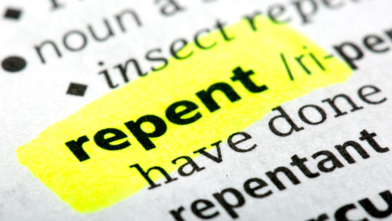 The word "repent" highlighted in yellow.