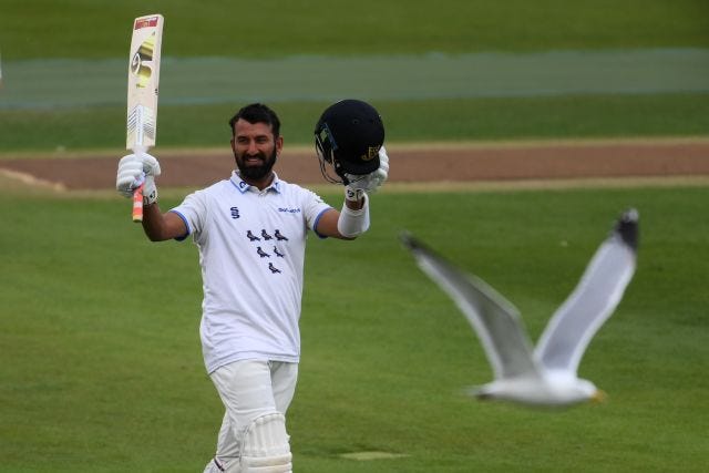 Cheteshwar Pujara brought up yet another century, this one on the second day of Sussex's match against Durham