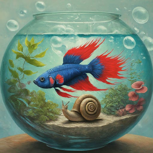 betta fish and snail generated by google bard