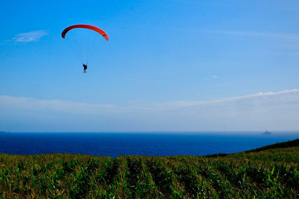 Paraglider along the Brittany coast