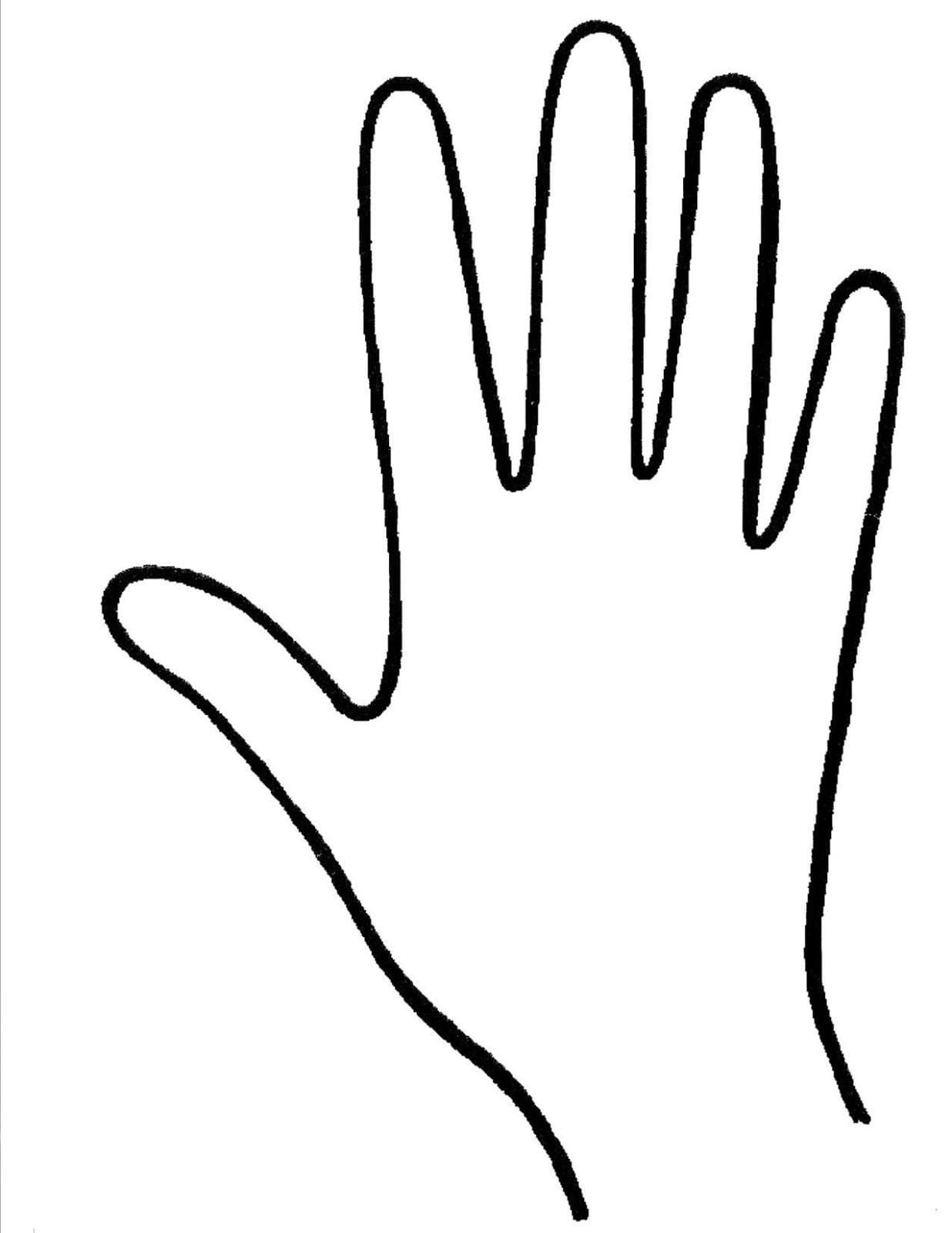 a simple line drawing of a stretched hand, palm open