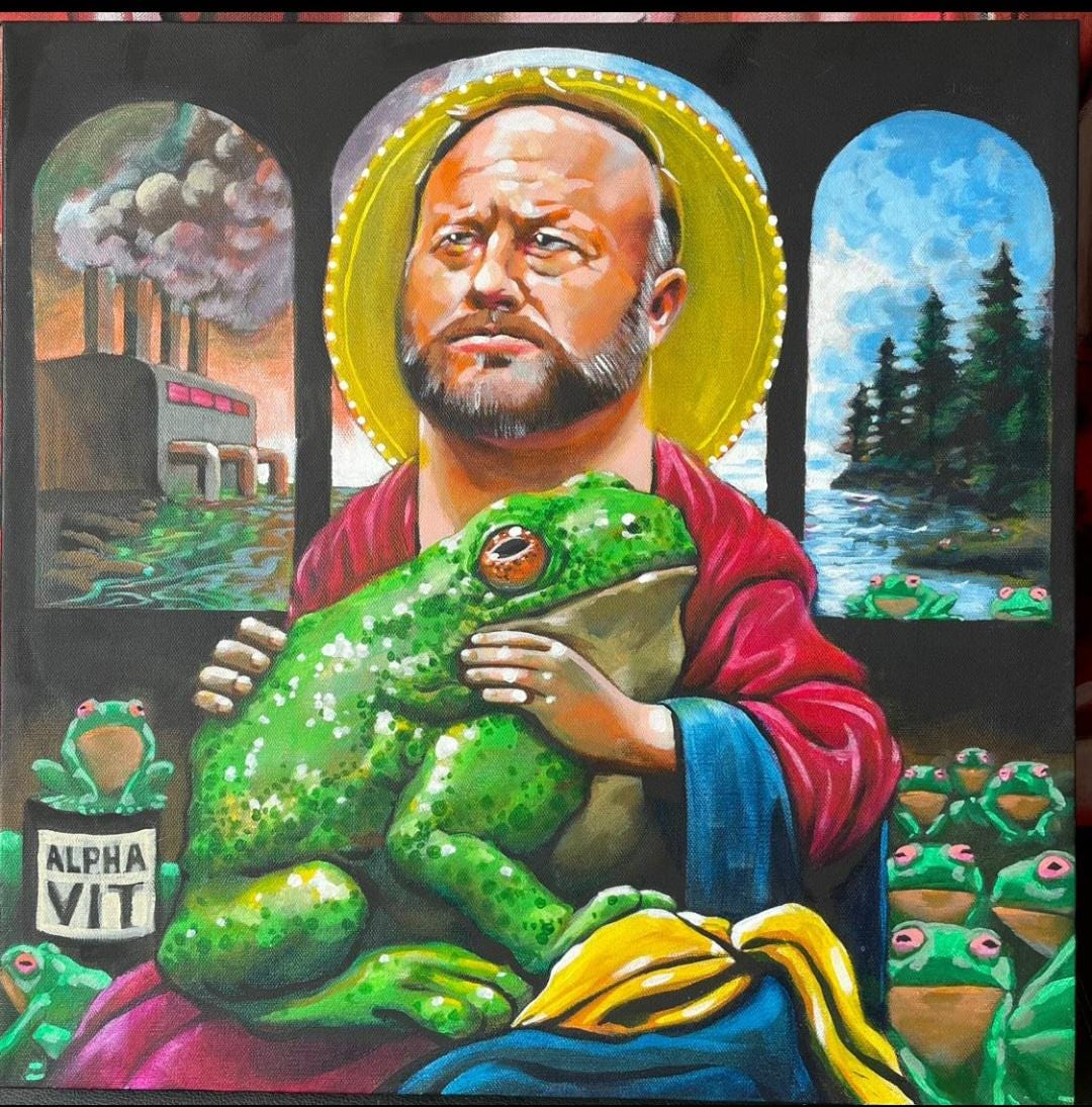 r/Art - Saint of gay frogs, me, acrylic on canvas, 2023