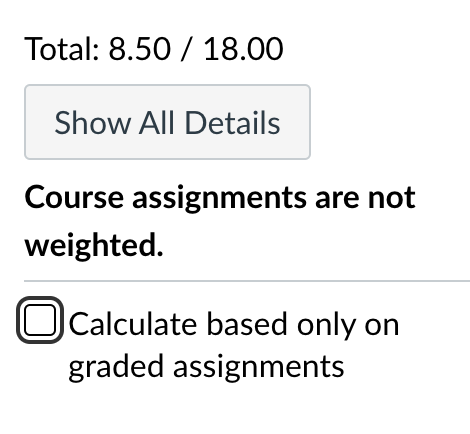 The "Calculate based only on graded assignments" checkbox, unchecked.