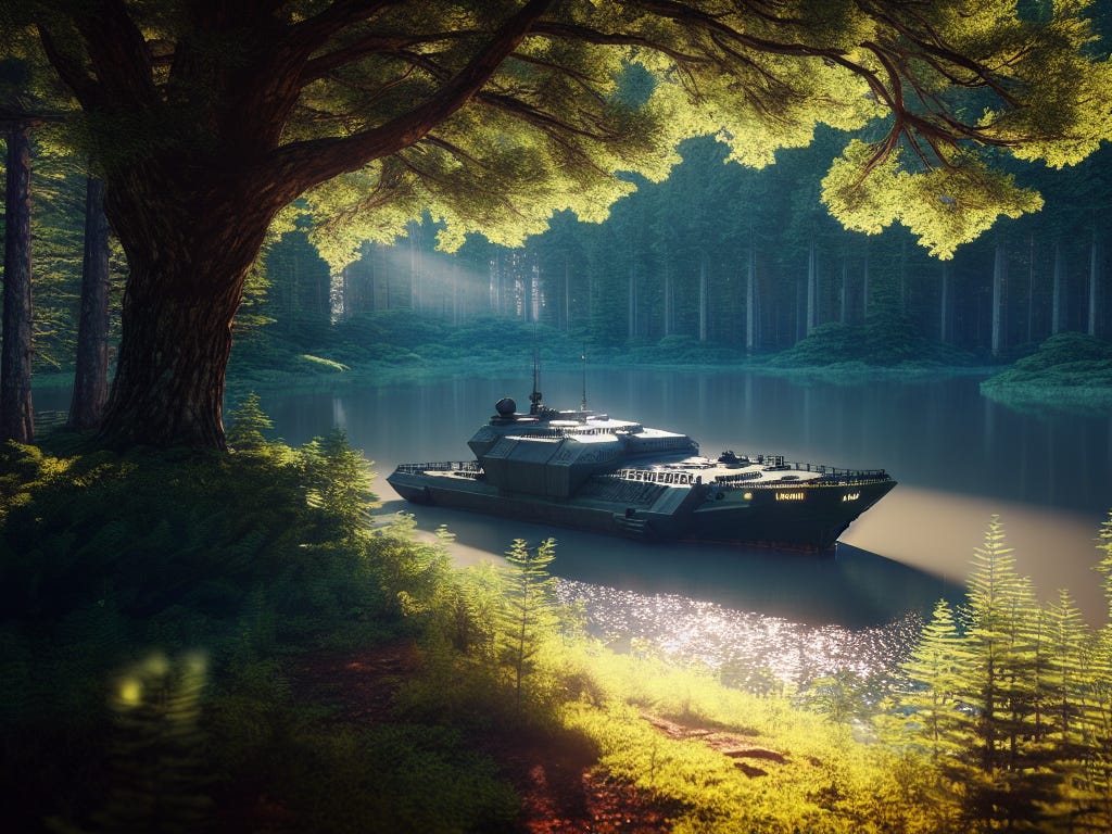 I created this image with this week's newsletter sponsor, Stockimg AI. Prompt: "Cyber ship parked in the forest lake, realistic fantasy painting, sunshine in background, dynamic lighting and cinematic shot, hyper detailed, Unreal Engine, fantasy art, HD"